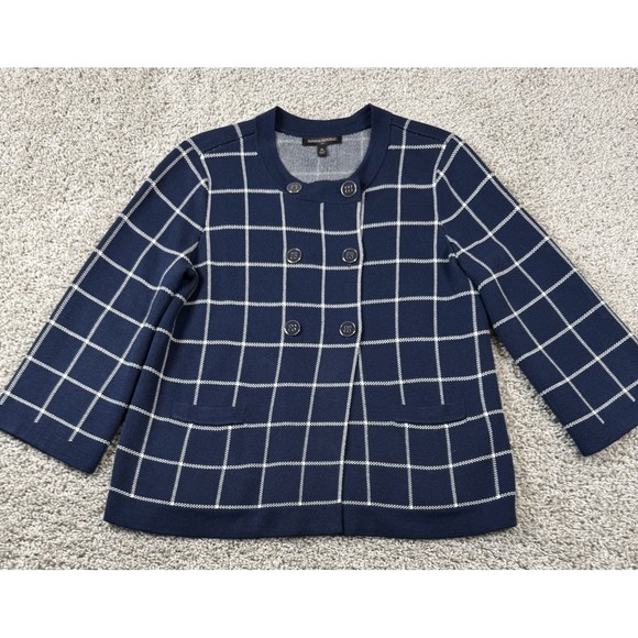 Banana Republic Sweaters - Banana Republic Womens Double Breasted Button Plaid Sweater Navy Casual Medium‎